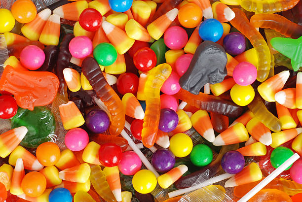 macro mixed halloween candy background